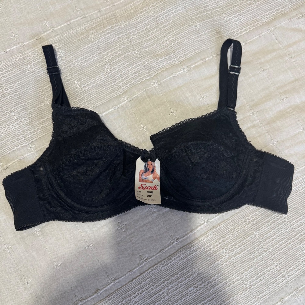 Vintage Spade Black Lace Full‎ Coverage Underwiredi Bra Style 201 Size 36B